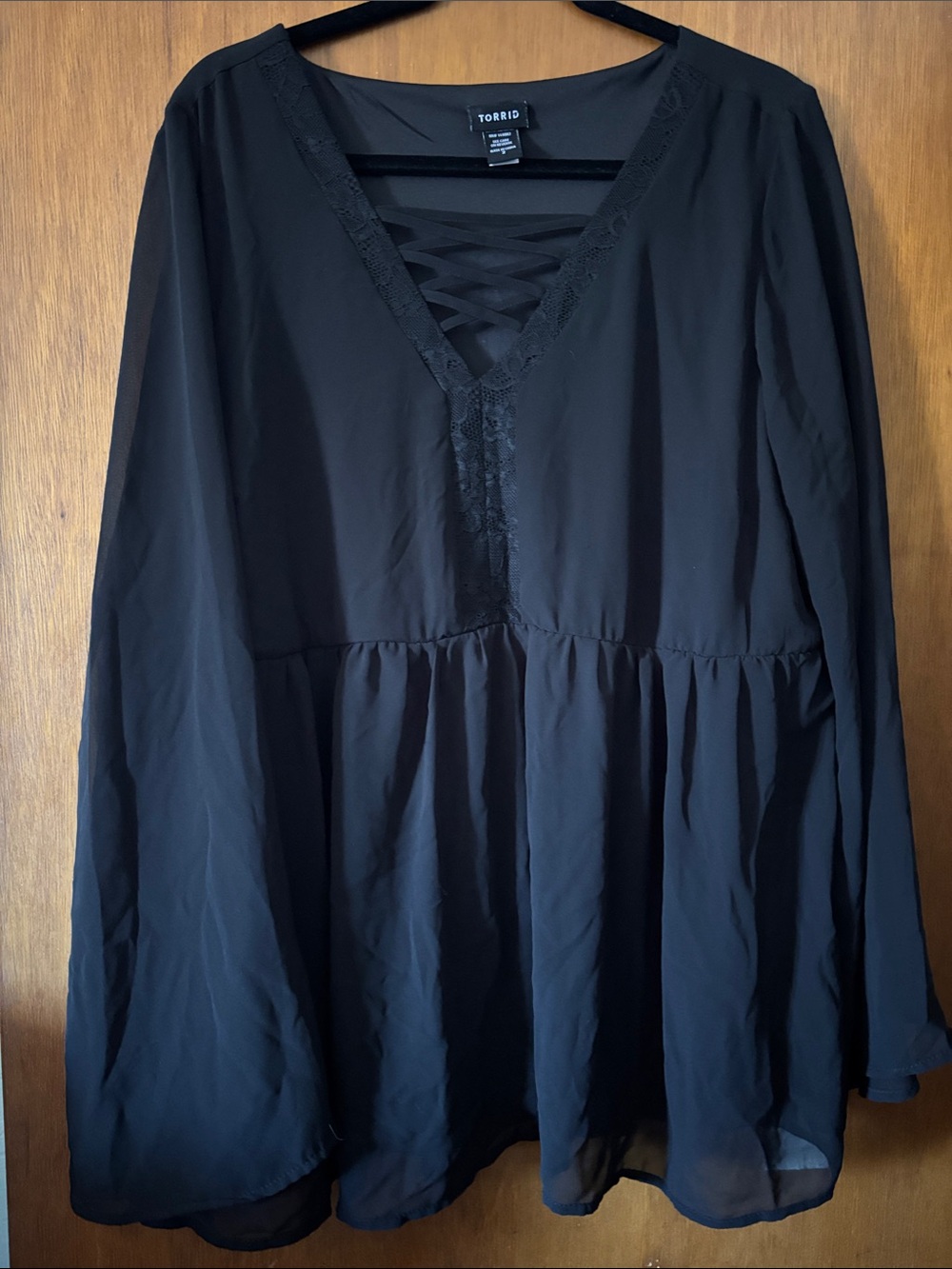 torrid Black Lace-Up V-Neck Peplum Top